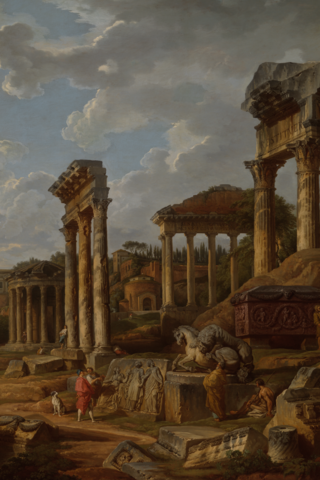 Detail from Giovanni Paolo Panini's Capriccio of the Roman Forum
